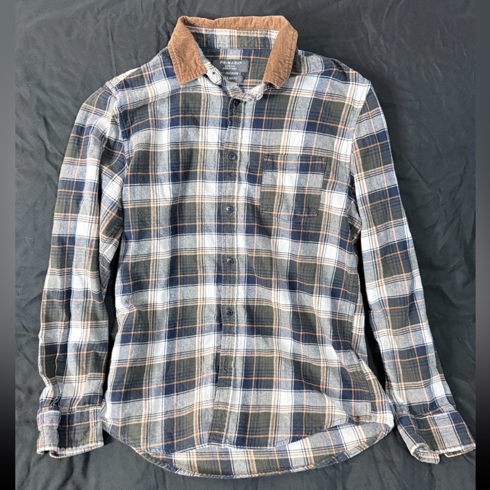 Primark Men's Plaid Shirt with Brown Collar
